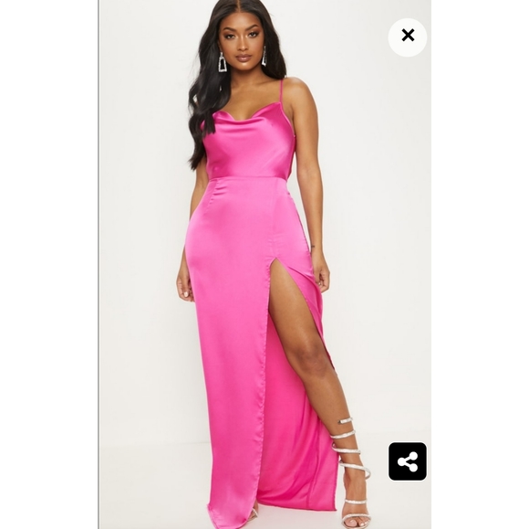 Fuchsia Cowl Neck Dress - Picture 1 of 7